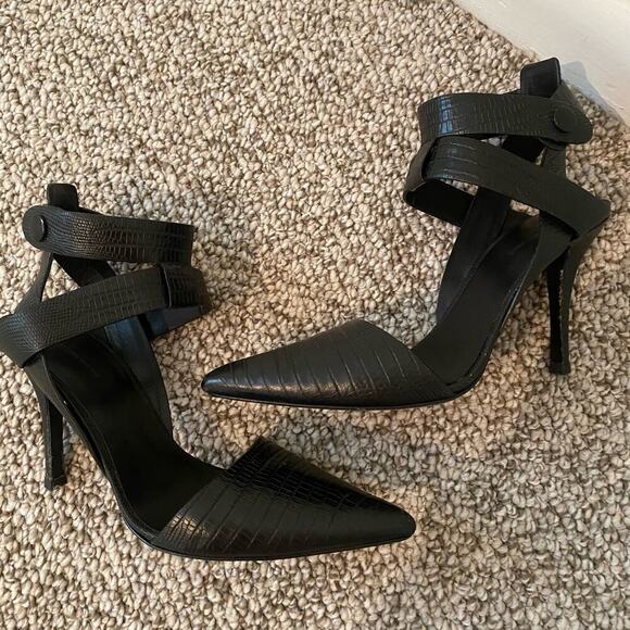 🛑SOLD🛑 Alexander Wang Sonja Heels Size 39 8.5 Black Point Toe Reptile Designer - Picture 6 of 12